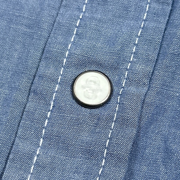 Stetson Chambray Western Pearl Snap Blue L/S Button Shirt Mens Large - Picture 4 of 13